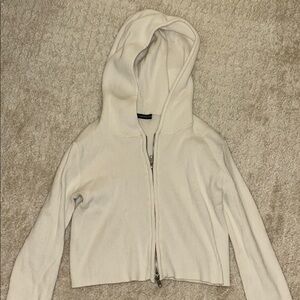 Brandy Melville White Ribbed Zip-Up Hoodie